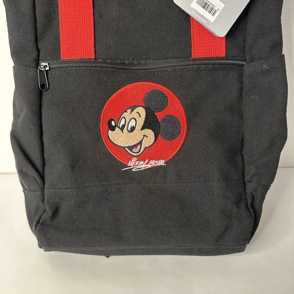 NWT Backpack Mickey Mouse￼￼Disney Parks New Black Canvas‎ Red Straps Very Cute